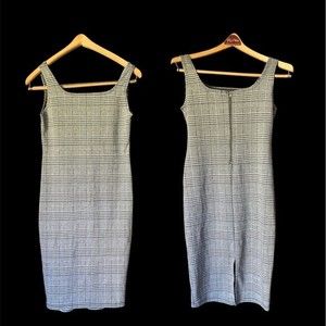 Popular Basics Bodycon Professional Business Herringbone Plaid Sheath Dress Sz M
